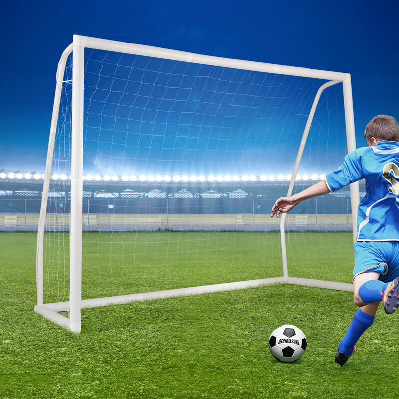 Fodboldmål UPVC 245x90x182 cm hvid vejrbestandigt net til udendørs træning