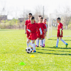 Fodboldmål UPVC 245x90x182 cm hvid vejrbestandigt net til udendørs træning