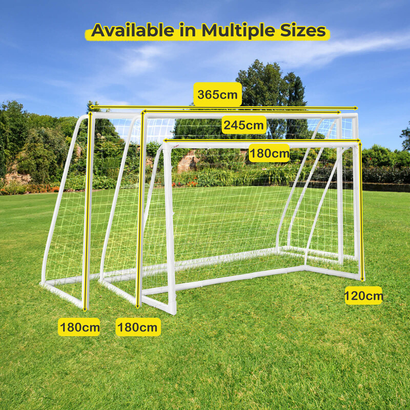 Fodboldmål UPVC 245x90x182 cm hvid vejrbestandigt net til udendørs træning