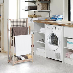 Fritstående håndklædestativ i gran brun 45x22x86 cm tre stænger med hylde