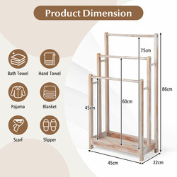 Fritstående håndklædestativ i gran brun 45x22x86 cm tre stænger med hylde