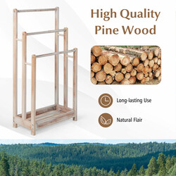 Fritstående håndklædestativ i gran brun 45x22x86 cm tre stænger med hylde