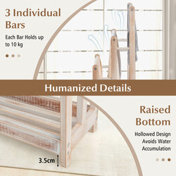 Fritstående håndklædestativ i gran brun 45x22x86 cm tre stænger med hylde