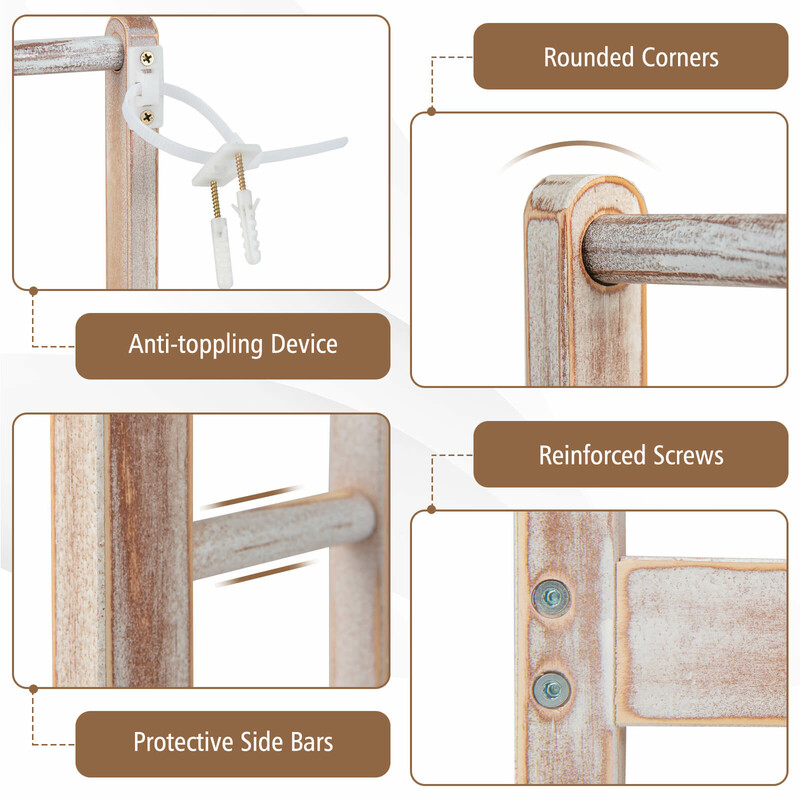 Fritstående håndklædestativ i gran brun 45x22x86 cm tre stænger med hylde