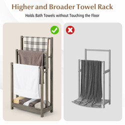 Fritstående håndklædestativ i gran 45x22x86 cm med tre stænger og hylde