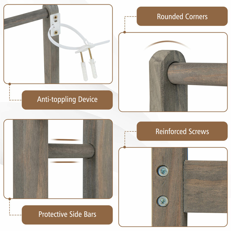 Fritstående håndklædestativ i gran 45x22x86 cm med tre stænger og hylde