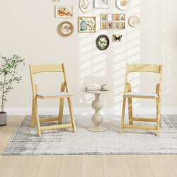 2 stk sammenklappelige spisestole i gummitræ med polstret PVC-læder sæde