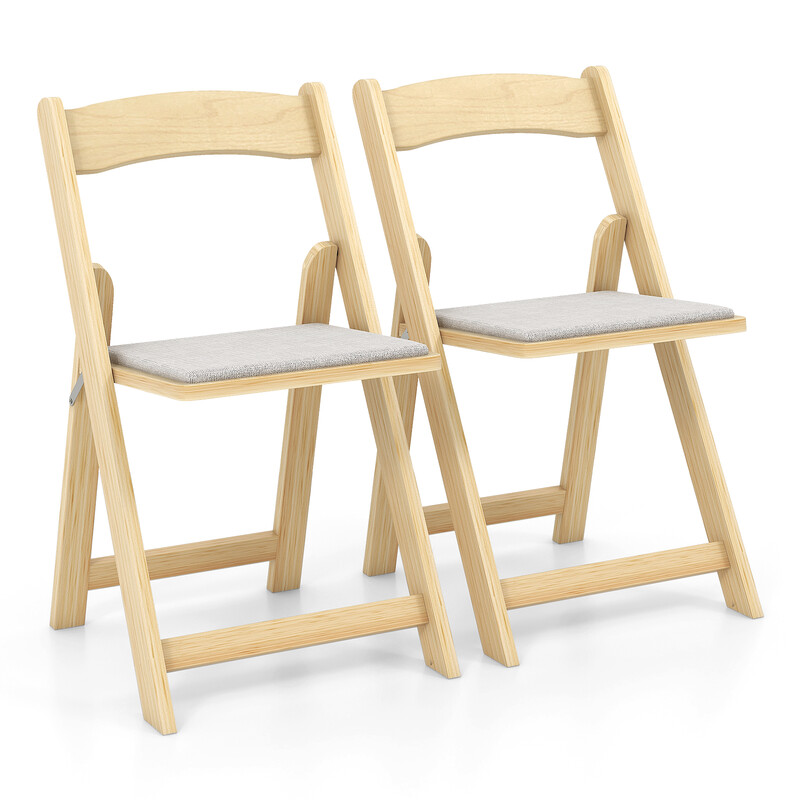 2 stk sammenklappelige spisestole i gummitræ med polstret PVC-læder sæde