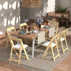 2 stk sammenklappelige spisestole i gummitræ med polstret PVC-læder sæde