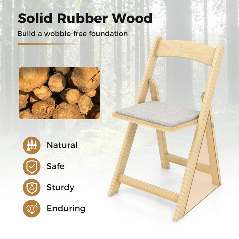 2 stk sammenklappelige spisestole i gummitræ med polstret PVC-læder sæde