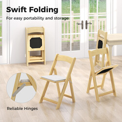 2 stk sammenklappelige spisestole i gummitræ med polstret PVC-læder sæde