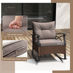 Udendørs møbelsæt i brun PE-rotting med 2 gyngestole og bord til balkon