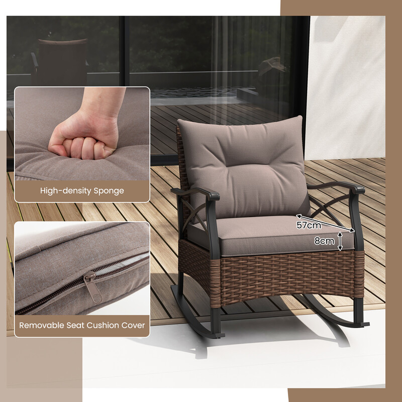 Udendørs møbelsæt i brun PE-rotting med 2 gyngestole og bord til balkon