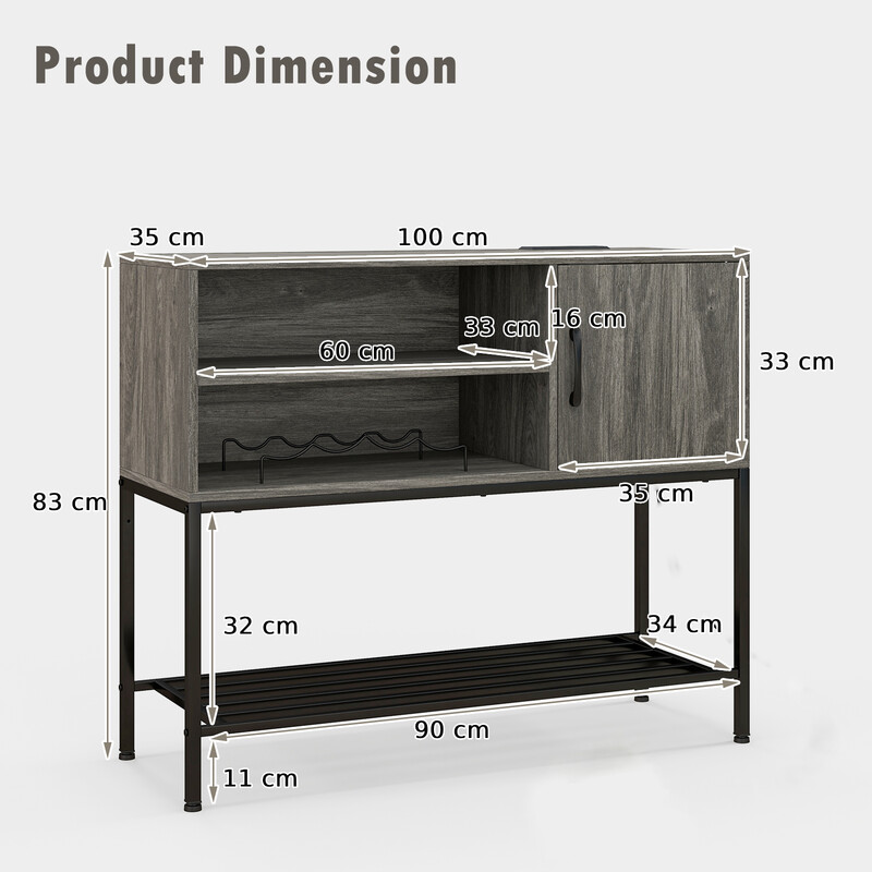 Barskab med vinholdere træ og metal hylder grå 100x35x83 cm