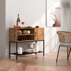 Barskab træ metal grå 100x35x83 cm med vinholdere fire flasker