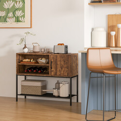 Barskab træ metal grå 100x35x83 cm med vinholdere fire flasker