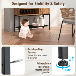 Barskab træ metal grå 100x35x83 cm med vinholdere fire flasker