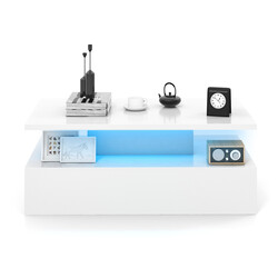 Sort MDF sofabord 110x60x40 cm med LED-belysning og fjernbetjening