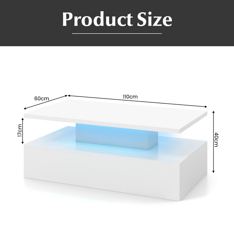Sort MDF sofabord 110x60x40 cm med LED-belysning og fjernbetjening