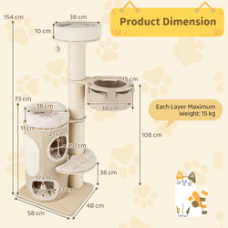 Klatrestativ til katte to etager hængekøje sisal og bambus 58x48x154 cm