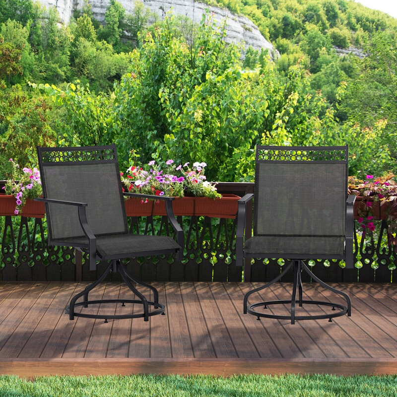 Patiosæde sort 2-pak 360° drejefunktion hurtigtørrende stof 65x61x90 cm