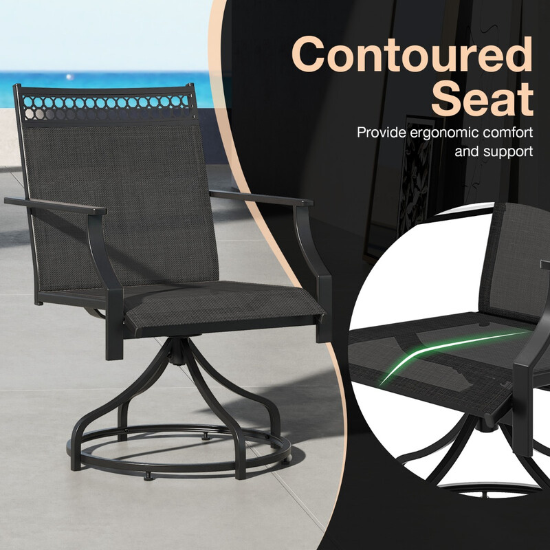 Patiosæde sort 2-pak 360° drejefunktion hurtigtørrende stof 65x61x90 cm