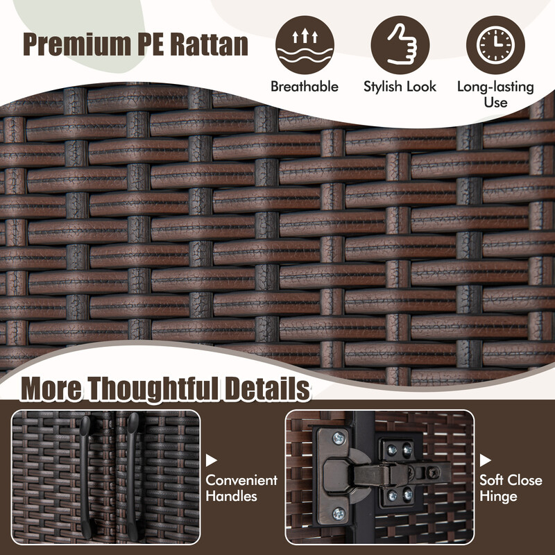 Tøjskab i brun PE-rotting med 2 døre tøjstang og 4 hylder