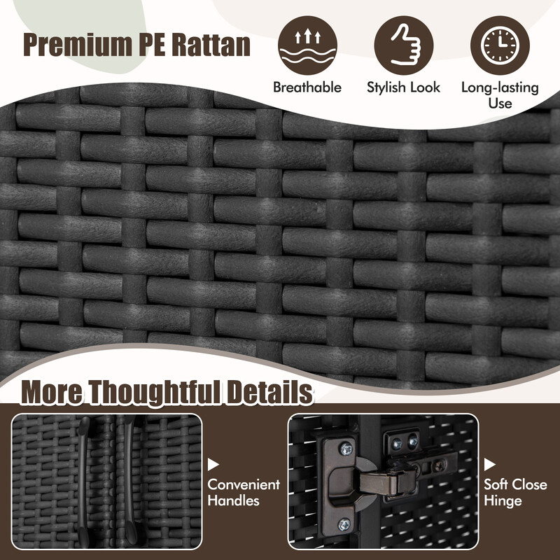 Klædeskab PE-rotting 2 døre 1 bøjle 4 hylder brun 72x50x157 cm