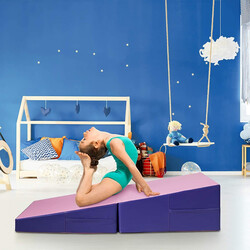 Træningsmåtte ergonomisk kileformet foldbar PVC/EPE 150x75x36 cm lila/rosa med bærehåndtag