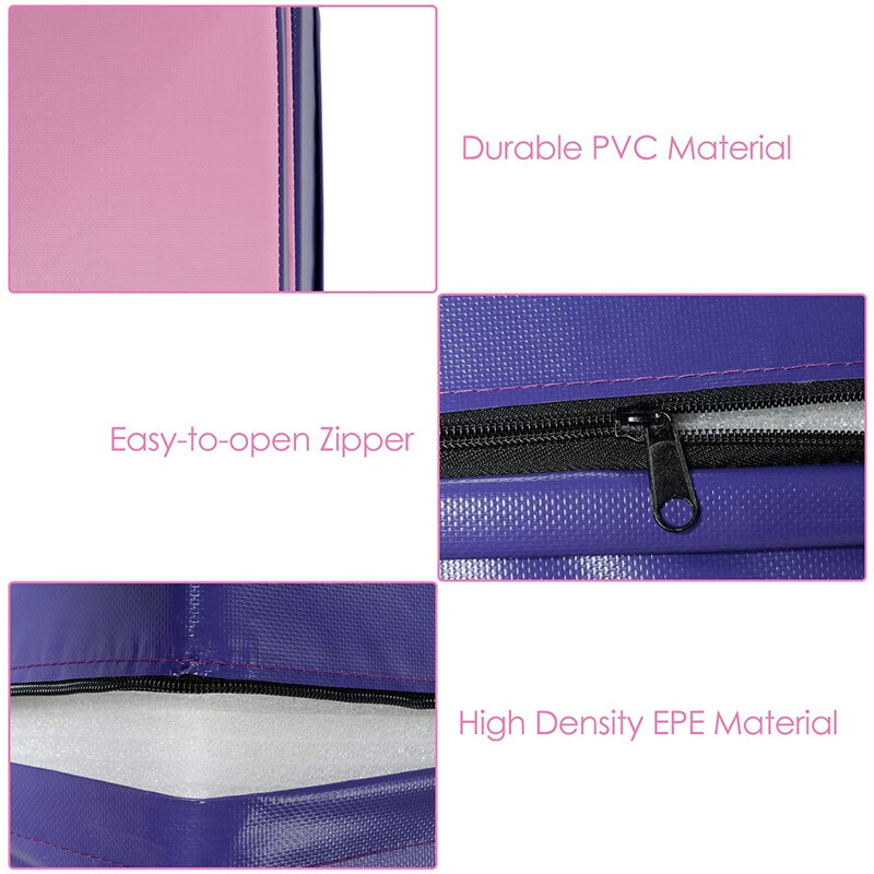 Træningsmåtte ergonomisk kileformet foldbar PVC/EPE 150x75x36 cm lila/rosa med bærehåndtag