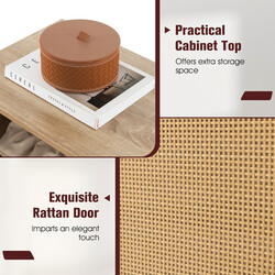 Skoskab med bænk naturlig rotting 105x35x76 cm justerbare hylder