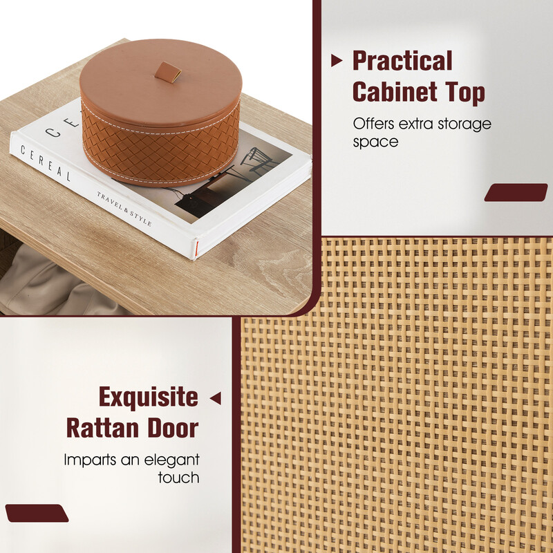 Skoskab med bænk naturlig rotting 105x35x76 cm justerbare hylder