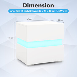 LED natbord sort med to skuffer og fjernbetjening 45x35x45 cm