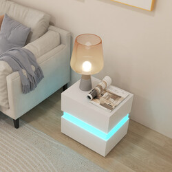 LED natbord sort med to skuffer og fjernbetjening 45x35x45 cm