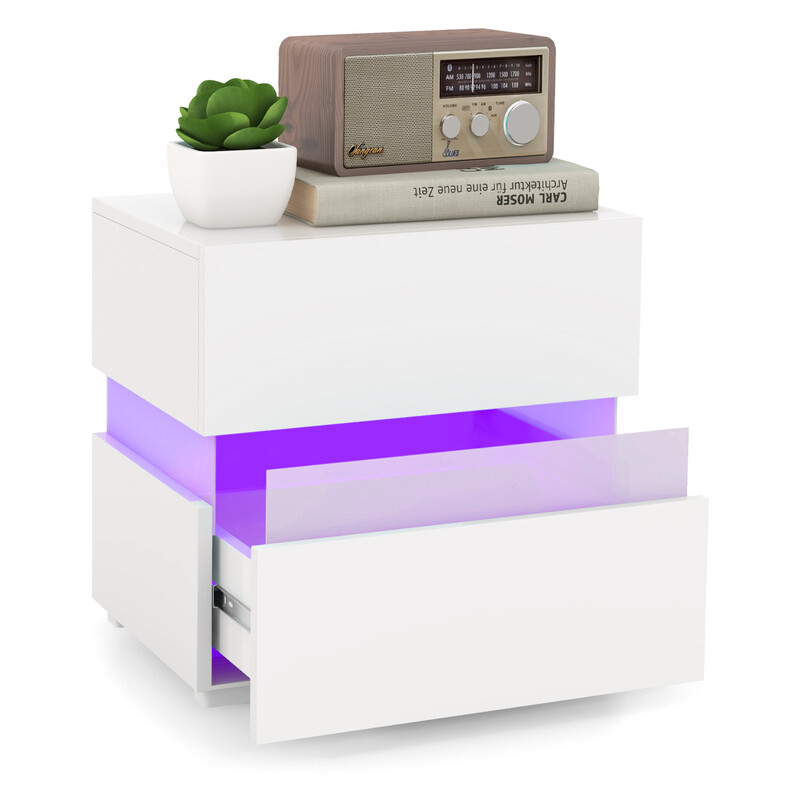 LED natbord sort med to skuffer og fjernbetjening 45x35x45 cm