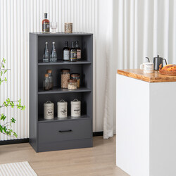 Bogreol i grå spånplade med skuffe 3 hyldeplan 60x38x120 cm