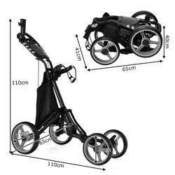 Golfvogn 4-hjuls aluminium grå justerbart håndtag opbevaringsrum 14 kg kapacitet