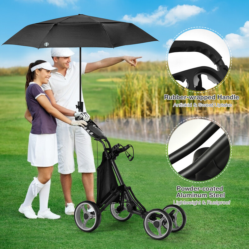 Golfvogn 4-hjuls aluminium grå justerbart håndtag opbevaringsrum 14 kg kapacitet