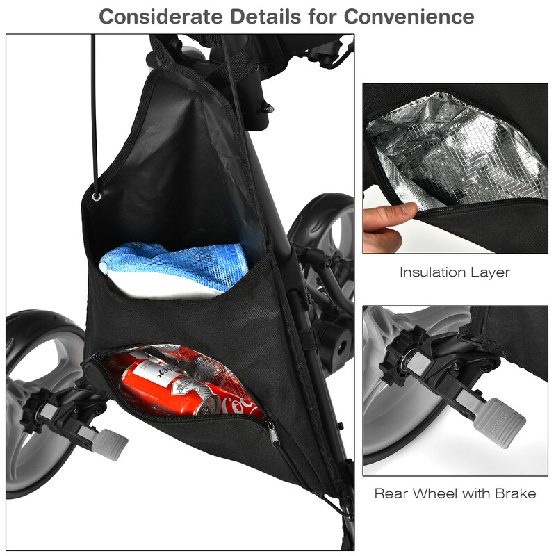 Golfvogn 4-hjuls aluminium grå justerbart håndtag opbevaringsrum 14 kg kapacitet