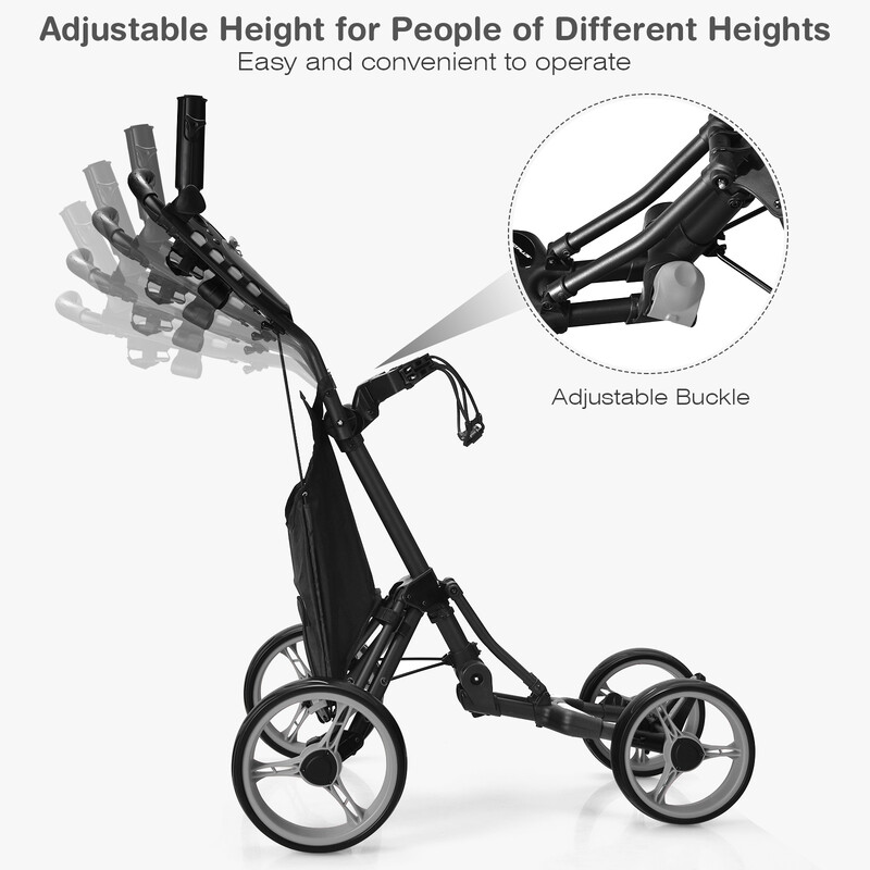 Golfvogn 4-hjuls aluminium grå justerbart håndtag opbevaringsrum 14 kg kapacitet