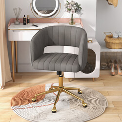 Grå fløjl kontorstol med justerbar højde og gylden base