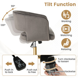 Grå fløjl kontorstol med justerbar højde og gylden base