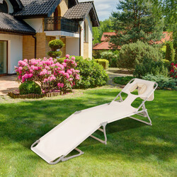 Liggestol Oxford-stof 200kg justerbar sammenklappelig beige udendørs med åbninger