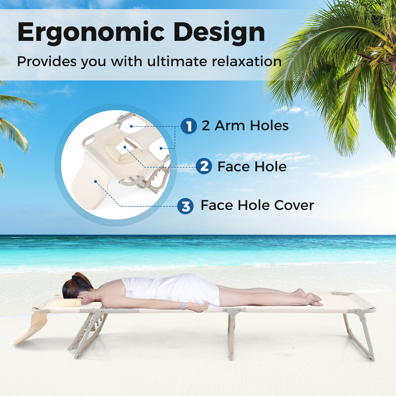 Liggestol Oxford-stof 200kg justerbar sammenklappelig beige udendørs med åbninger