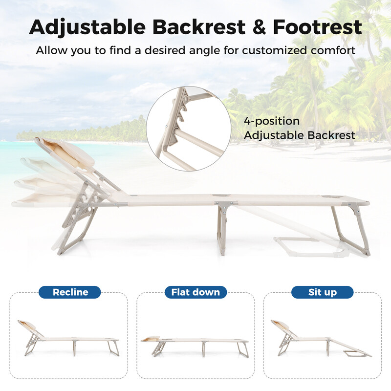 Liggestol Oxford-stof 200kg justerbar sammenklappelig beige udendørs med åbninger