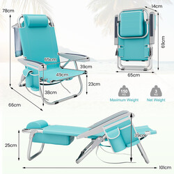 Strandstol blå 600D Oxford aluminium let 3 kg justerbart ryglæn