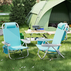 Strandstol blå 600D Oxford aluminium let 3 kg justerbart ryglæn