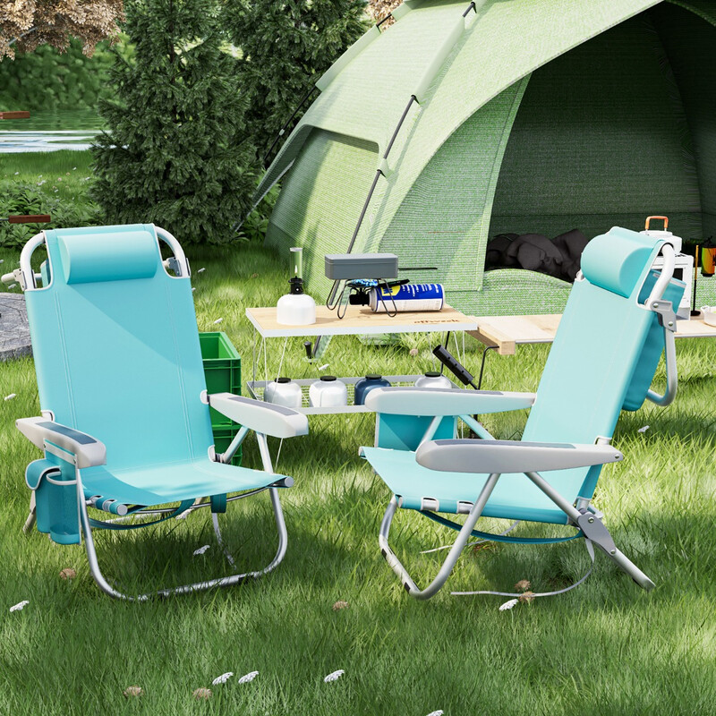 Strandstol blå 600D Oxford aluminium let 3 kg justerbart ryglæn