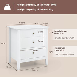 Natbord sort MDF 60x45x66 cm med tre rummelige skuffer