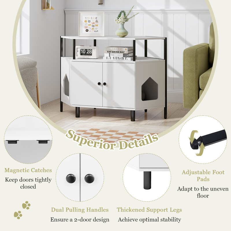 Hjørnekatteskab hvid metal og træ 105x50x73 cm med to døre